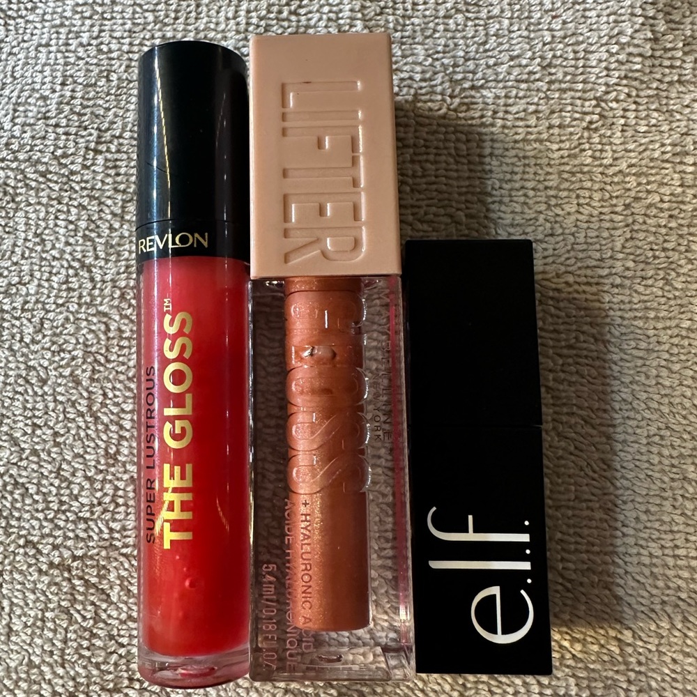 Set of three lip glosses — Revlon, Maybelline, e.l.f.